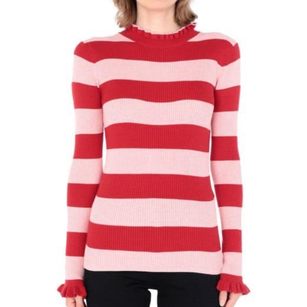 Scotch & Soda Frilled Striped Knitted Jumper Red